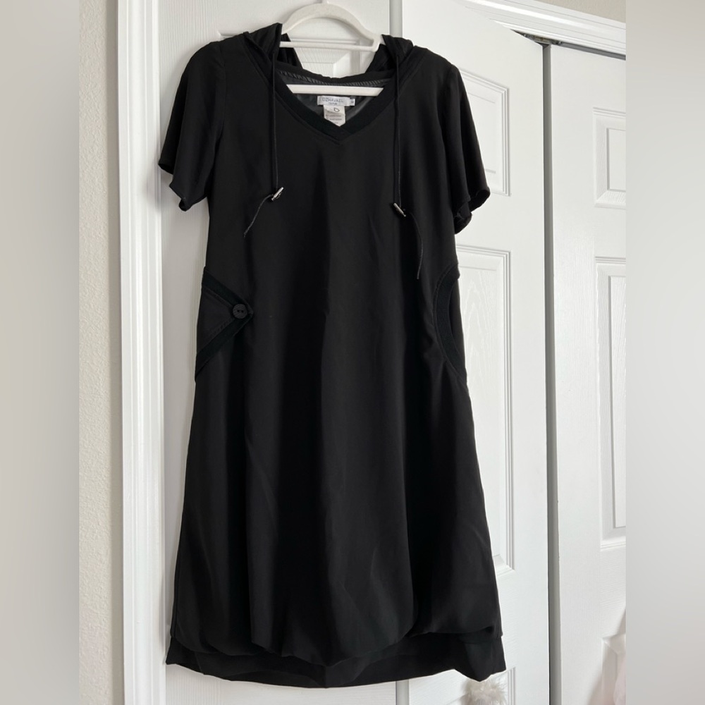 Dzhavael Couture French Design Dress Lagenlook Black sz Medium with hood Unique